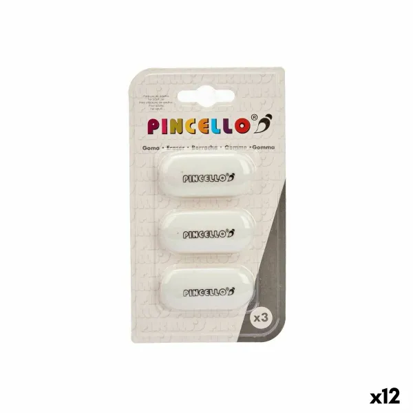 Eraser Set Pincello White 9 x 16 x 1 cm (12 Units)