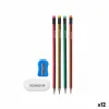 Pencil Set Pincello Yellow Red Green Pink Pencil Sharpener Eraser (12 Units)