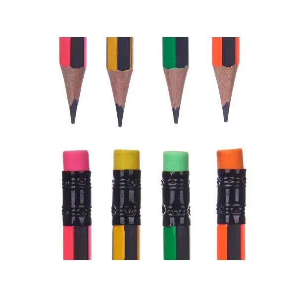 Pencil Set Pincello Yellow Red Green Pink Pencil Sharpener Eraser (12 Units)