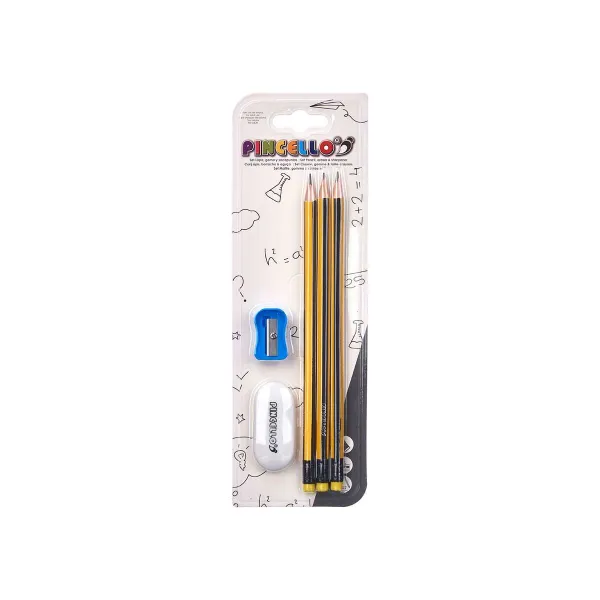 Zīmuļa Komplekts Pincello Dzeltens Sarkans Zaļš Rozā Zīmuļ asināmais Dzēšgumija (12 gb.)