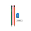 Pencil Set Pincello Blue Red Green Orange Pencil Sharpener Eraser (12 Units)