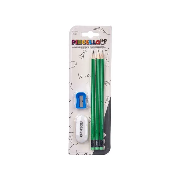 Zīmuļa Komplekts Pincello Zils Sarkans Zaļš Oranžs Zīmuļ asināmais Dzēšgumija (12 gb.)