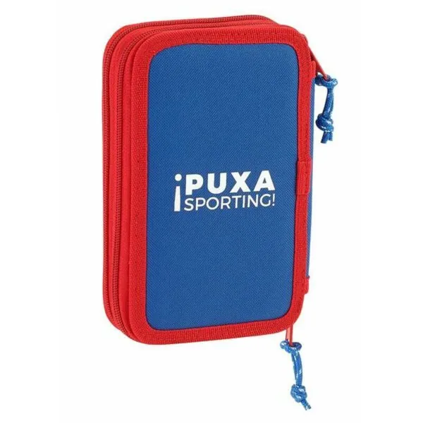 Double zīmuļu futrālis Real Sporting de Gijón Balts Sarkans 12.5 x 19.5 x 4 cm (28 Daudzums)
