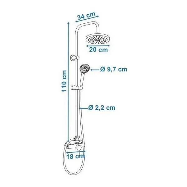 Shower Column Rousseau Grey Chrome 22 mm 150 mm