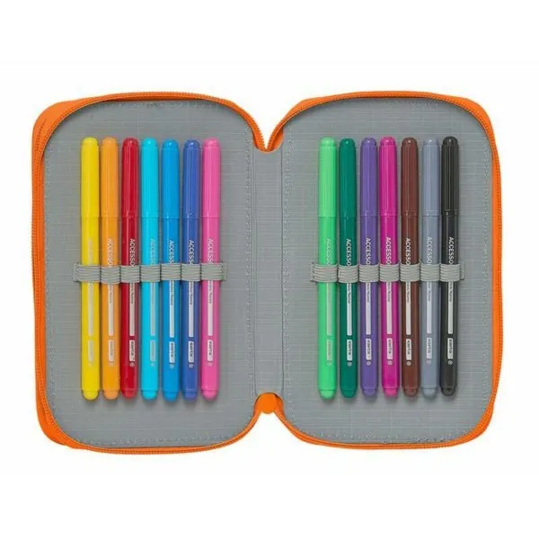Kahekordne Pliiatsikarp Valencia Basket M854 Sinine Oranž 12.5 x 19.5 x 4 cm (28 Tükid, osad)