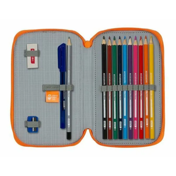 Kahekordne Pliiatsikarp Valencia Basket M854 Sinine Oranž 12.5 x 19.5 x 4 cm (28 Tükid, osad)