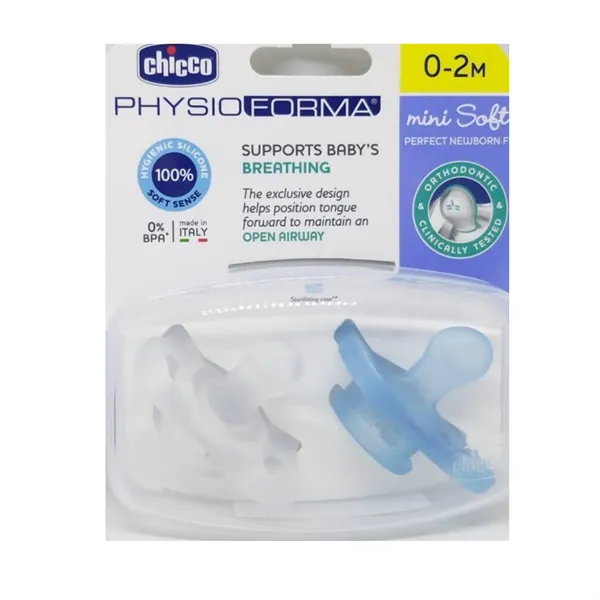 Chicco PhysioForma Mini Soft Blue Silicone Suck 0-2Meses 2 Units