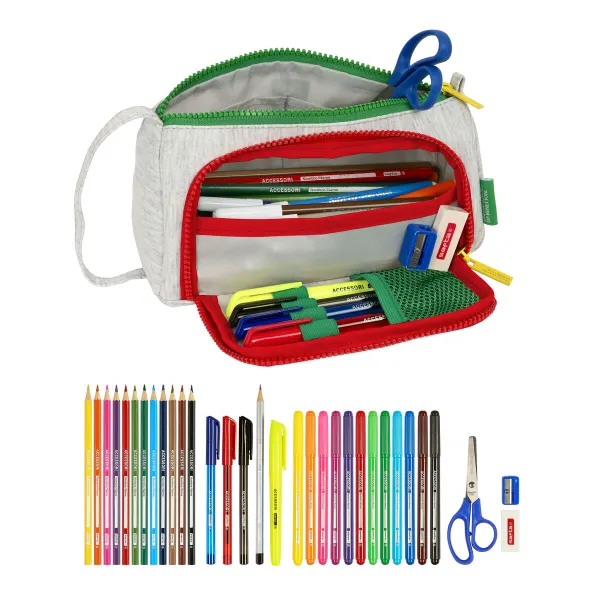 Skolas Penālis ar Piederumiem Benetton Pop Pelēks 20 x 11 x 8.5 cm (32 Daudzums)