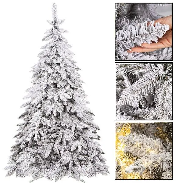 Artificial Caucasian Christmas tree with snow Springos CT0125, 220 cm, with stand.