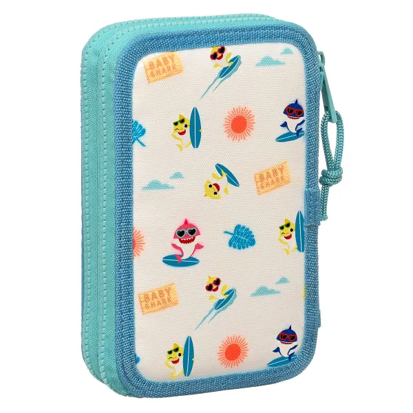 Двойной пенал Baby Shark Surfing Синий Белый 12.5 x 19.5 x 4 cm (28 Предметы)