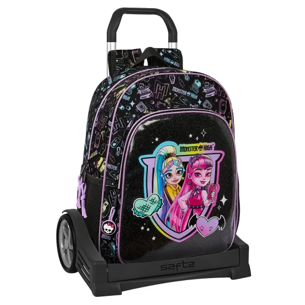 Skolas mugursoma ar riteņiem Monster High Melns 33 x 42 x 14 cm