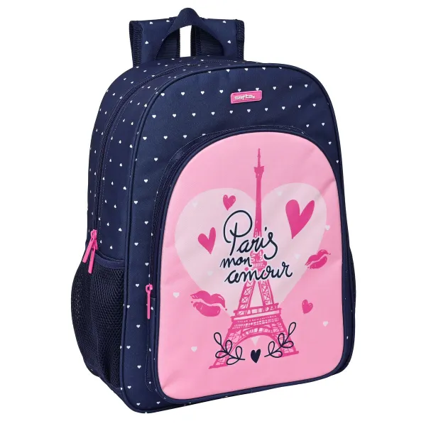 Skolas soma Safta Paris Rozā Tumši Zils 33 x 42 x 14 cm