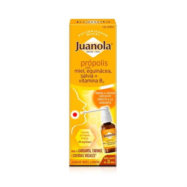 Juanola Propolis with Honey, Echinacea, Sage+ Vitamin B3 Oral Spray 30ml