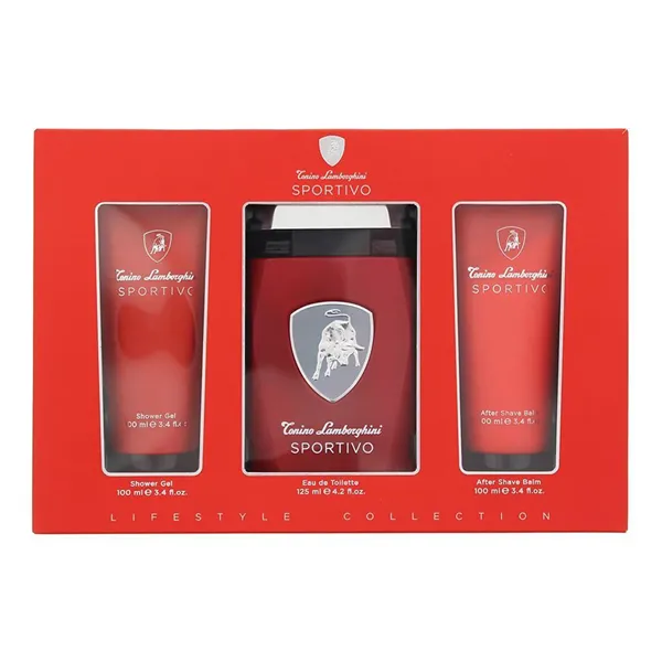 Tonino Lamborghini Sportivo Eau De Toilette 125ml Spray Gel De Baño 100ml Balsamo After Shave 100ml