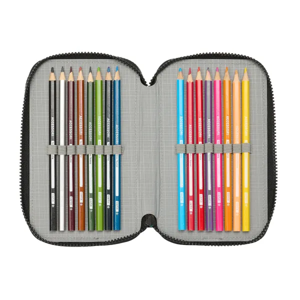 Triple Pencil Case Teenage Mutant Ninja Turtles Black Grey 12,5 x 19,5 x 5,5 cm 36 Pieces