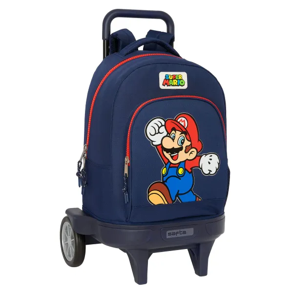 Mokyklinė kuprinė su ratukais Super Mario World Tamsiai mėlyna 33 x 45 x 22 cm