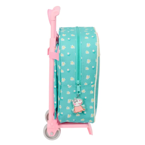 School Rucksack with Wheels Peppa Pig Pretty flowers Yellow Mint 22 x 27 x 10 cm