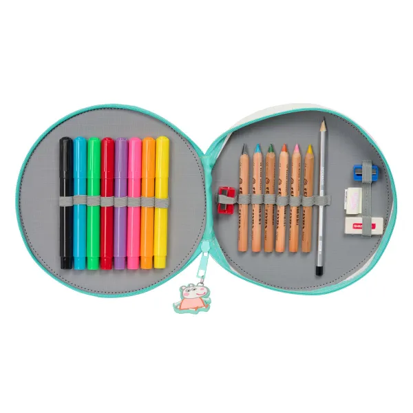 School Case with Accessories Peppa Pig Pretty flowers Yellow Mint 18 Pieces