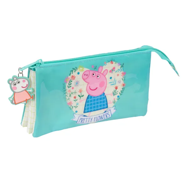 Тройной пенал Peppa Pig Pretty flowers Жёлтый Мята 22 x 12 x 3 cm