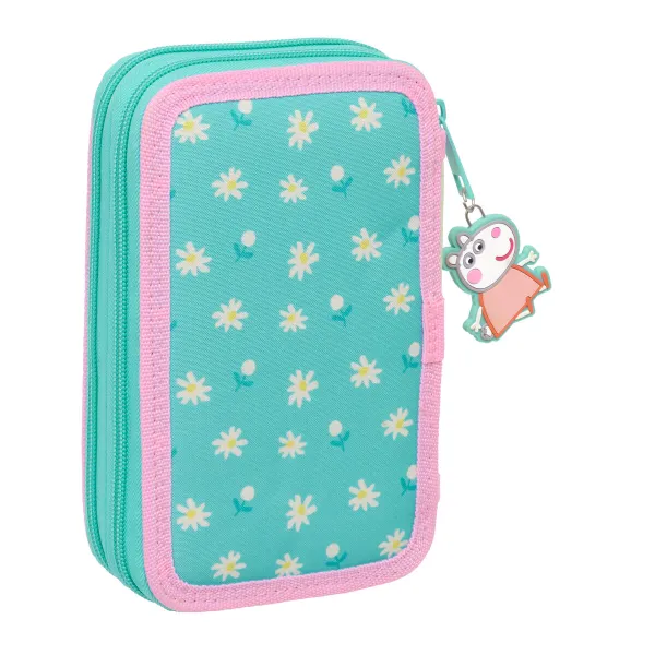Koululaisen penaali lisätarvikkeilla Peppa Pig Pretty flowers Keltainen Mintunvihreä 12.5 x 19.5 x 4 cm 29 Kappaletta
