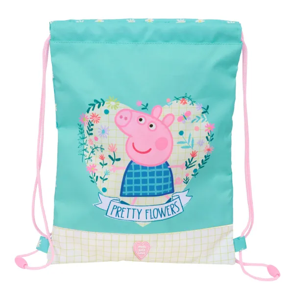 Сумка-рюкзак на веревках Peppa Pig Pretty flowers Жёлтый Мята 26 x 34 x 1 cm