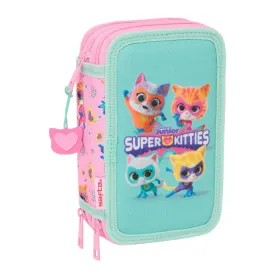 Тройной пенал SuperKitties Розовый бирюзовый 12,5 x 19,5 x 5,5 cm 37 Предметы