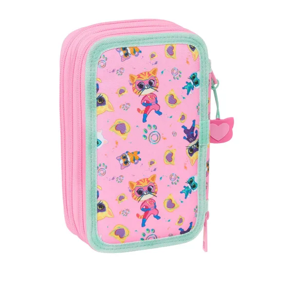 Triple Pencil Case SuperKitties Pink Turquoise 12,5 x 19,5 x 5,5 cm 37 Pieces