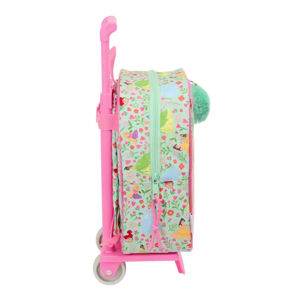Skolas mugursoma ar riteņiem Disney Princess Bloom Zaļš Rozā 22 x 27 x 10 cm