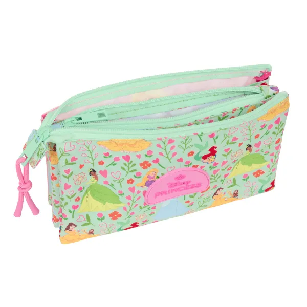 Trigubas penalas Disney Princess Bloom Žalia Rožinė 22 x 12 x 3 cm