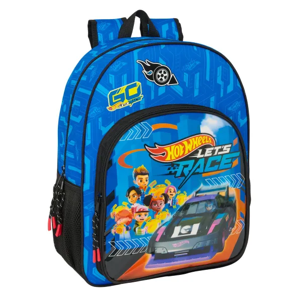 Mokyklinis krepšys Hot Wheels Let's race Mėlyna Juoda 33 x 42 x 14 cm
