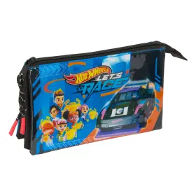 Тройной пенал Hot Wheels Let's race Синий Чёрный 22 x 12 x 3 cm