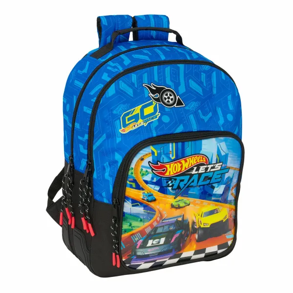 Mokyklinis krepšys Hot Wheels Let's race Mėlyna Juoda 32 x 42 x 15 cm