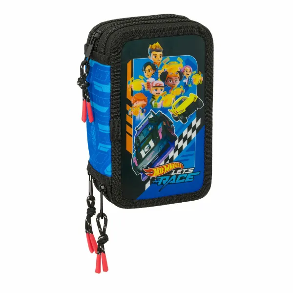 Kolmoiskynäkotelo Hot Wheels Let's race Sininen Musta 12,5 x 19,5 x 5,5 cm 37 Kappaletta