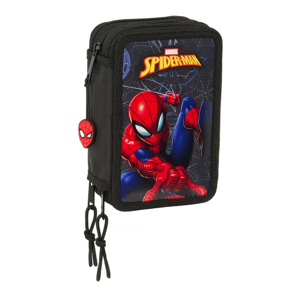 Skolas Penālis ar Piederumiem Spider-Man Attack Melns 12,5 x 19,5 x 5,5 cm 37 Daudzums