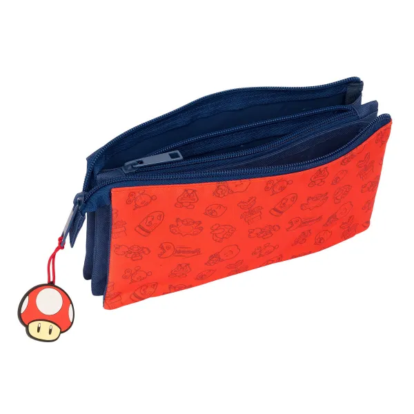 Trīsvietīgs futrālis Super Mario Trick Sarkans Tumši zils 22 x 12 x 3 cm