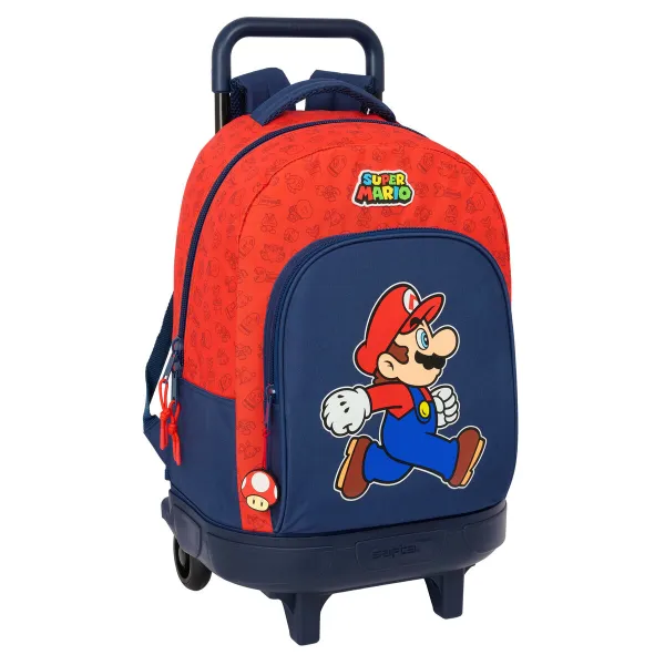 Skolas mugursoma ar riteņiem Super Mario Trick Sarkans Tumši zils 33 x 45 x 22 cm
