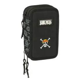 Тройной пенал One Piece Pirates Чёрный 12,5 x 19,5 x 5,5 cm 37 Предметы