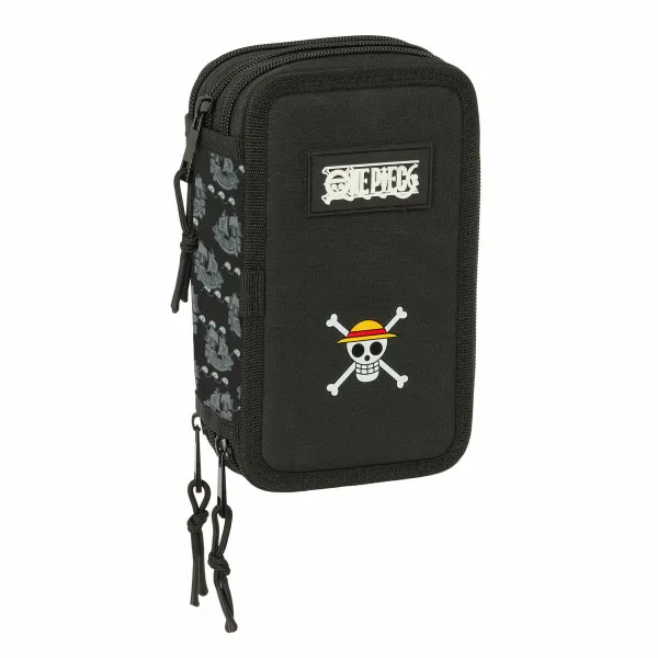 Тройной пенал One Piece Pirates Чёрный 12,5 x 19,5 x 5,5 cm 37 Предметы