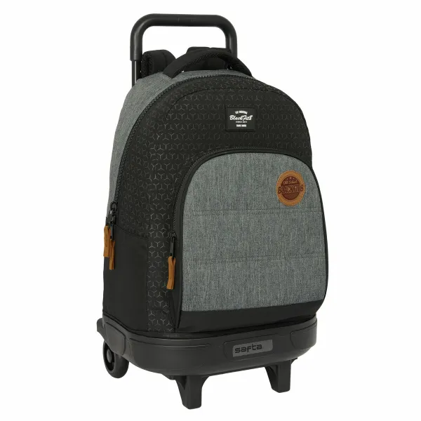 Mokyklinė kuprinė su ratukais BlackFit8 Old school Juoda Pilka 33 x 45 x 22 cm