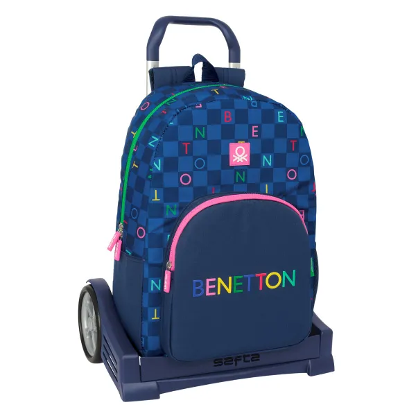 Reppu pyörillä Benetton Damero Laivastonsininen 30 x 46 x 14 cm