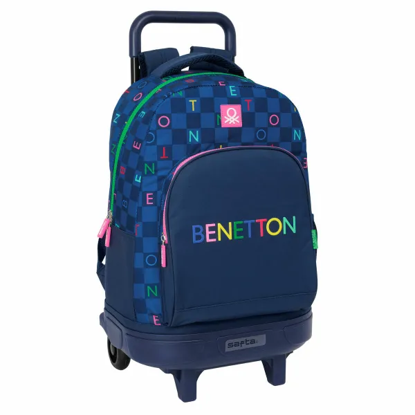 Skolas mugursoma ar riteņiem Benetton Damero Tumši Zils 33 x 45 x 22 cm