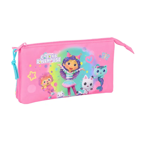 Triple Carry-all Gabby's Dollhouse Confetti Pink Turquoise 22 x 12 x 3 cm