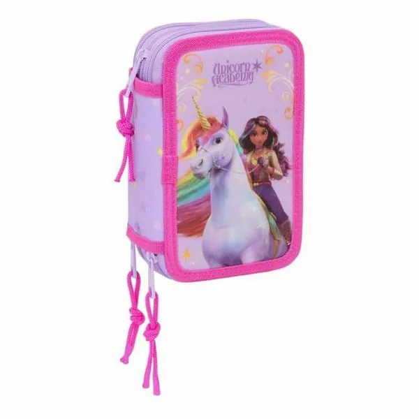Trigubas penalas Unicorn Academy Alyvinė 12,5 x 19,5 x 5,5 cm 37 Dalys