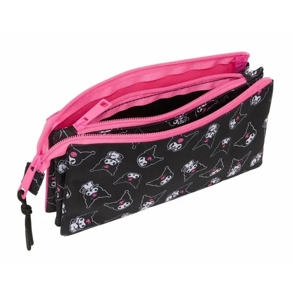 Triple Carry-all Kuromi Black Fuchsia 22 x 12 x 3 cm