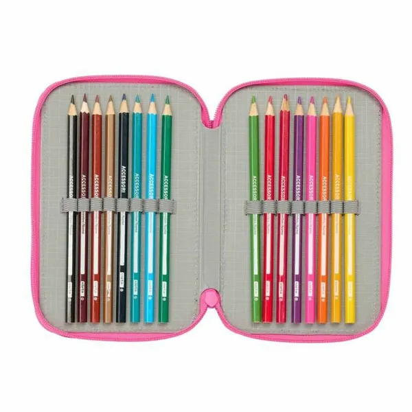 Triple Pencil Case Kuromi Black Fuchsia 12,5 x 19,5 x 5,5 cm 37 Pieces