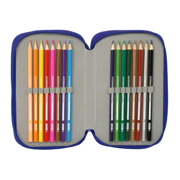 Triple Pencil Case Atlético Madrid Blue White Red 12,5 x 19,5 x 5,5 cm 37 Pieces