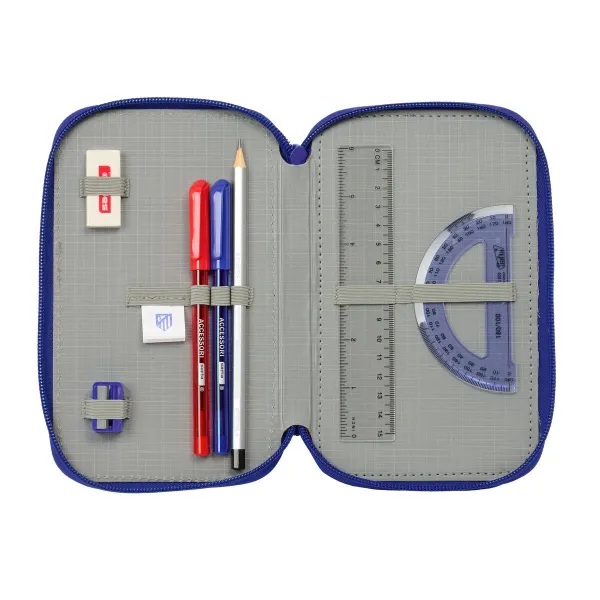 Triple Pencil Case Atlético Madrid Blue White Red 12,5 x 19,5 x 5,5 cm 37 Pieces