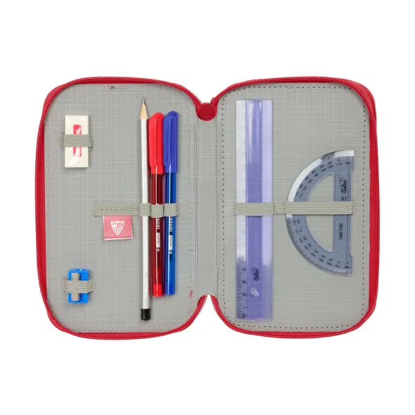 Triple Pencil Case Sevilla Fútbol Club Red 12,5 x 19,5 x 5,5 cm 37 Pieces