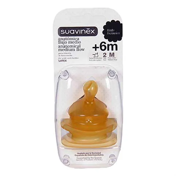 Suavinex™ Anatomical Latex Nipple With Wide Mouth M 6m 2uts Orifice