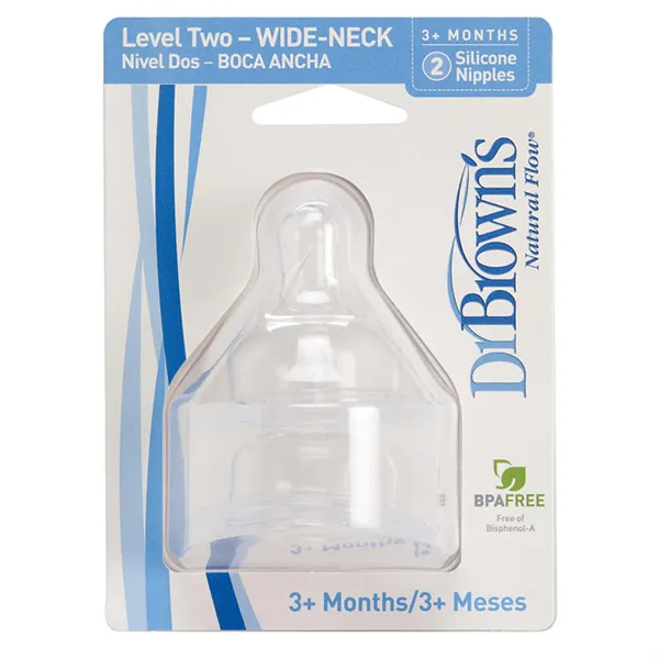 Dr Brown's Teat Size 2 Wide Neck Teat  Silicone +3 Months, 2 Units